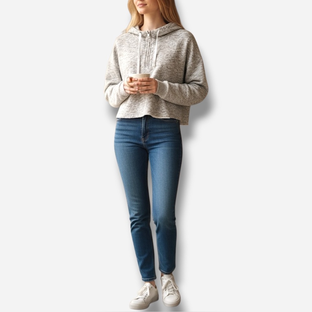 🌸New🌸 Hollister Hooded Quarter Zip Crop Sweatshirt Size Small Gray